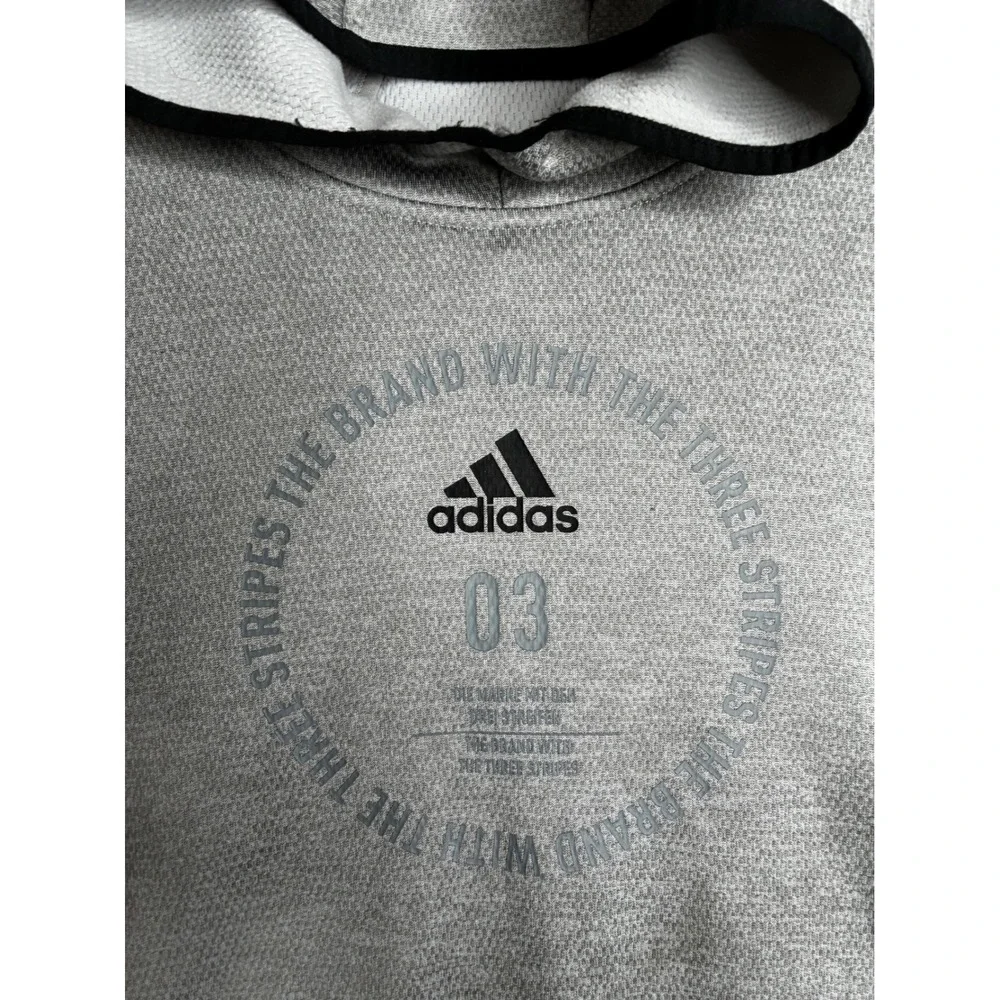 Adidas Climawarm Hoodie Mens Grey Textured Pullover Sweatshirt 03 Graphic